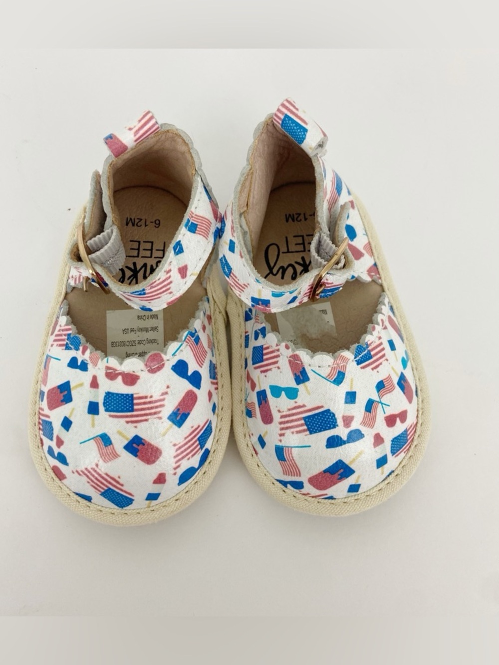Monkey Feet Leather Americana 4th of July Scalloped Baby Flats 6-12 Months